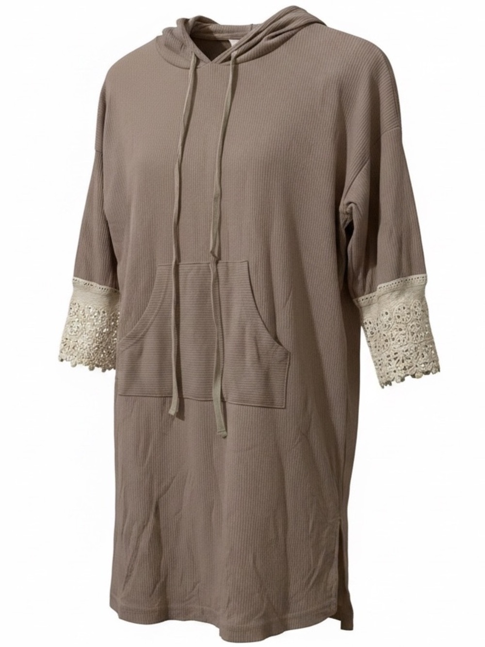 NWT Hayden Girls Ribbed Hooded Tunic with Crochet Lace Cuffs - Size 13/14
